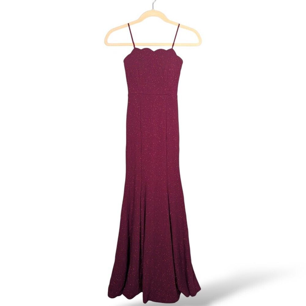 Windsor Maxi Dress Womens 3 Red Sparkle Scallop Neck Prom Elegant Formal Regal